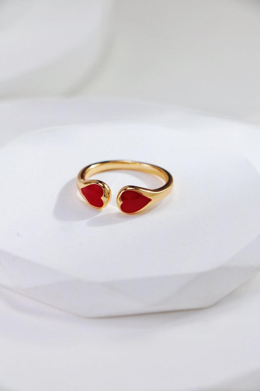 Women's Simple Red Heart Shaped 18ct Gold Vermeil Plated Ring - Lovez Aqua© -