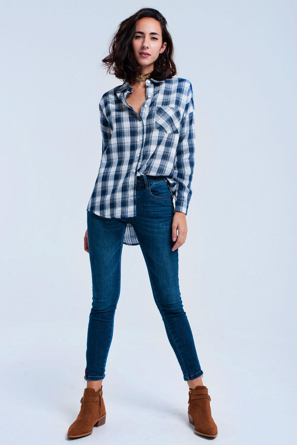 Women's Skinny Denim Blue Jeans With Edgy Zipper Detail - Lovez Aqua© -