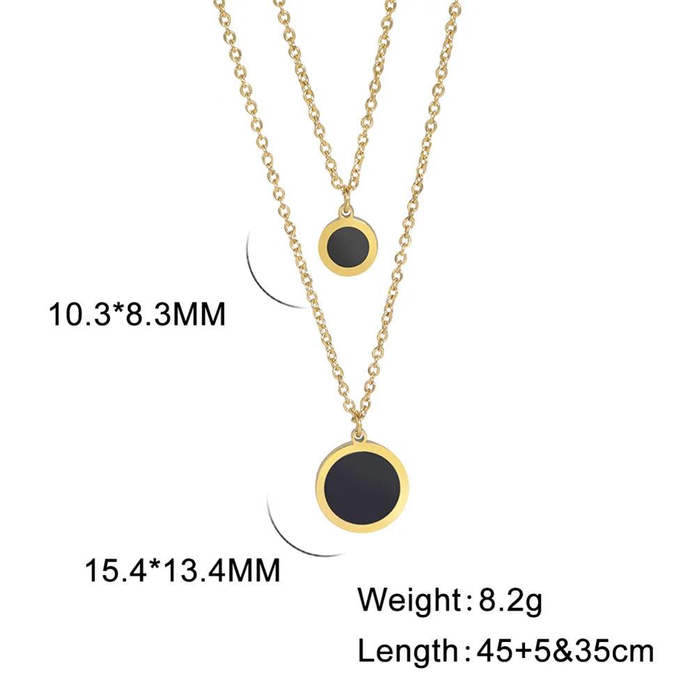 Women's Stainless Steel Minimalist Black Round Double Layer Choker Necklace - Lovez Aqua© - Double Layer Gold 2