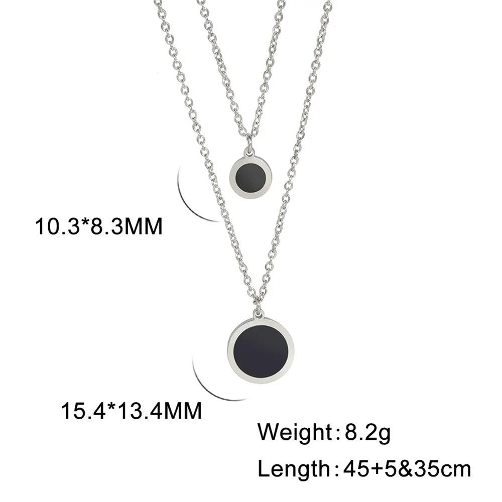 Women's Stainless Steel Minimalist Black Round Double Layer Choker Necklace - Lovez Aqua© - Double Layer Silver 2