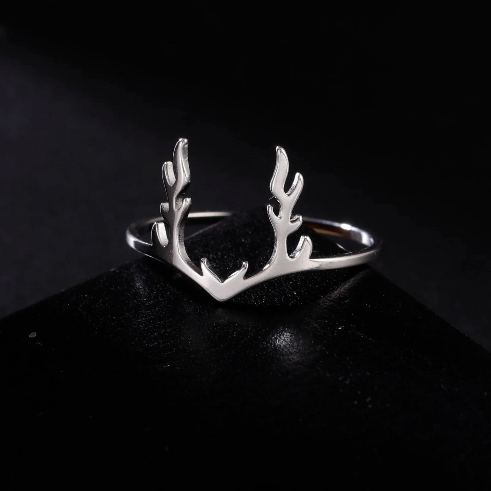 Women’s Stainless Steel Ring with Elegant Elk Antlers Design - Lovez Aqua© -