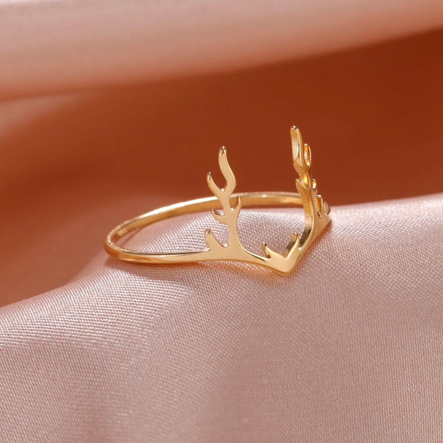 Women’s Stainless Steel Ring with Elegant Elk Antlers Design - Lovez Aqua© -