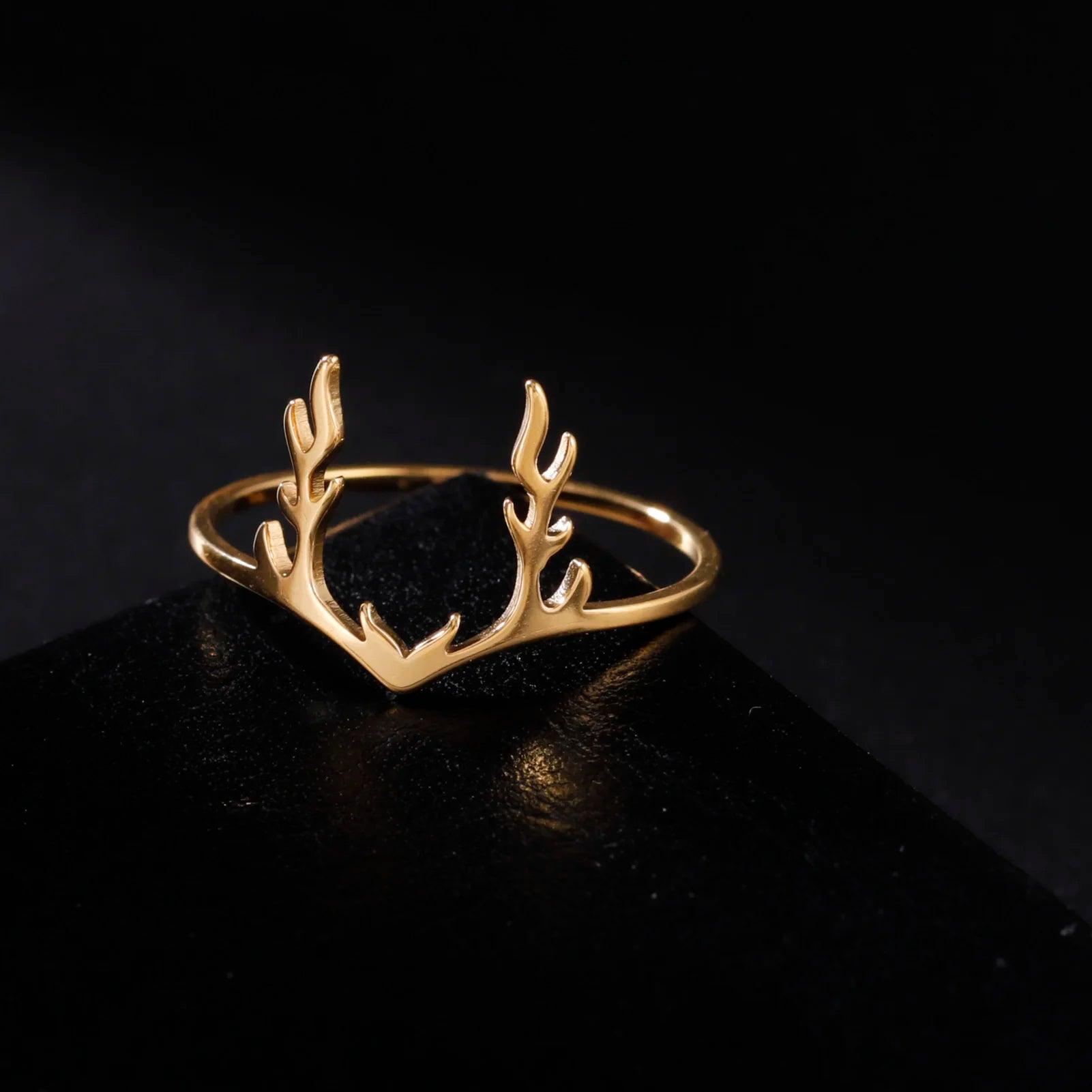 Women’s Stainless Steel Ring with Elegant Elk Antlers Design - Lovez Aqua© -