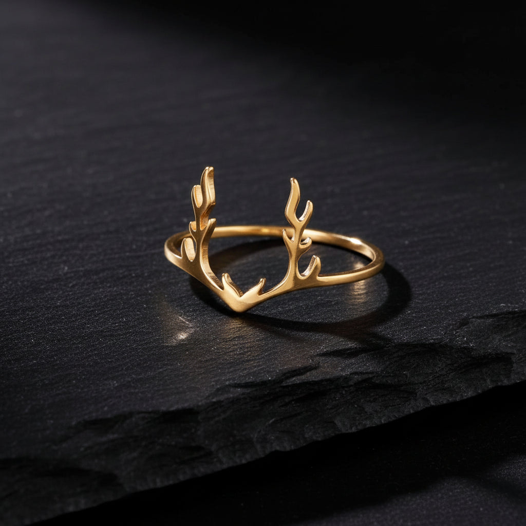 Women’s Stainless Steel Ring with Elegant Elk Antlers Design - Lovez Aqua© -