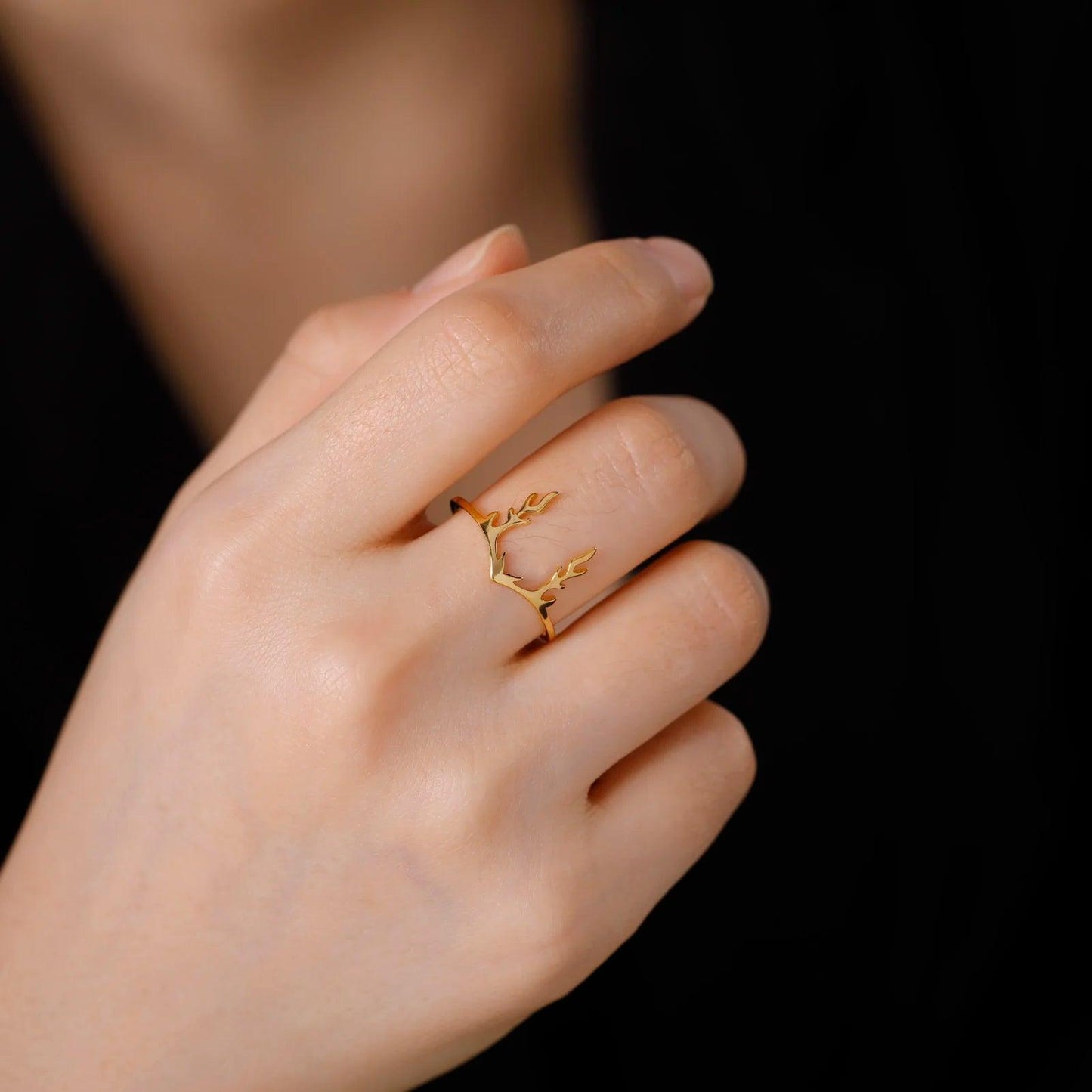 Women’s Stainless Steel Ring with Elegant Elk Antlers Design - Lovez Aqua© -