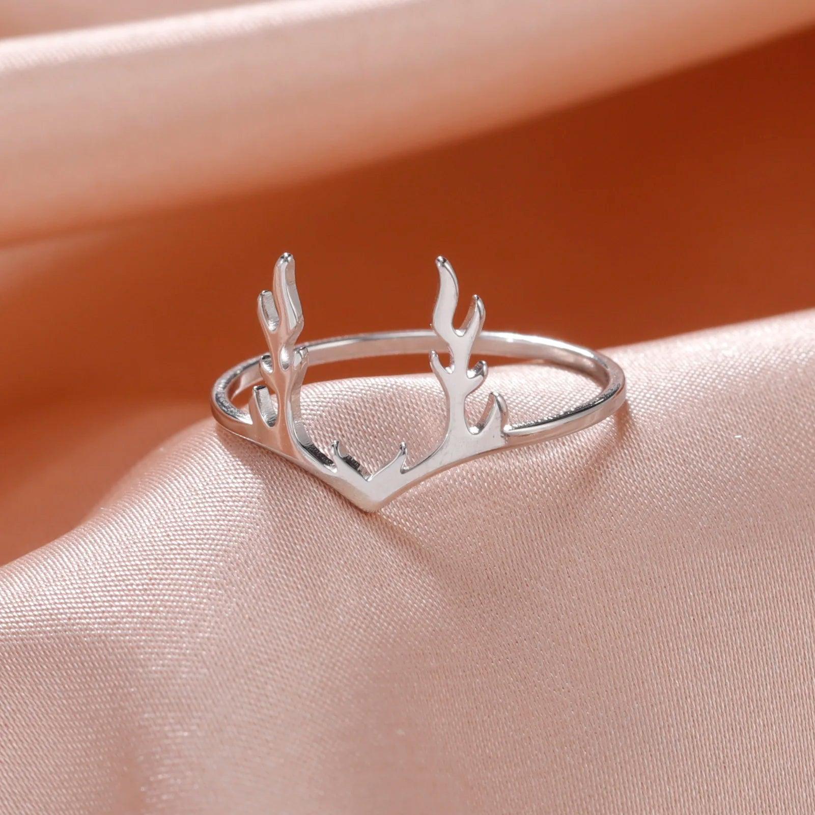 Women’s Stainless Steel Ring with Elegant Elk Antlers Design - Lovez Aqua© -