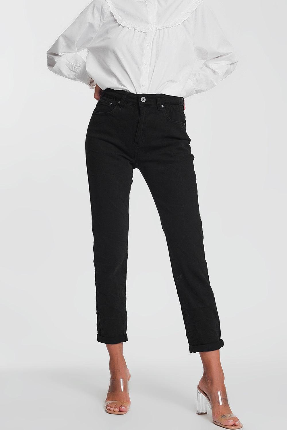 Women's Straight Leg High Waisted Black Jeans - Lovez Aqua© -