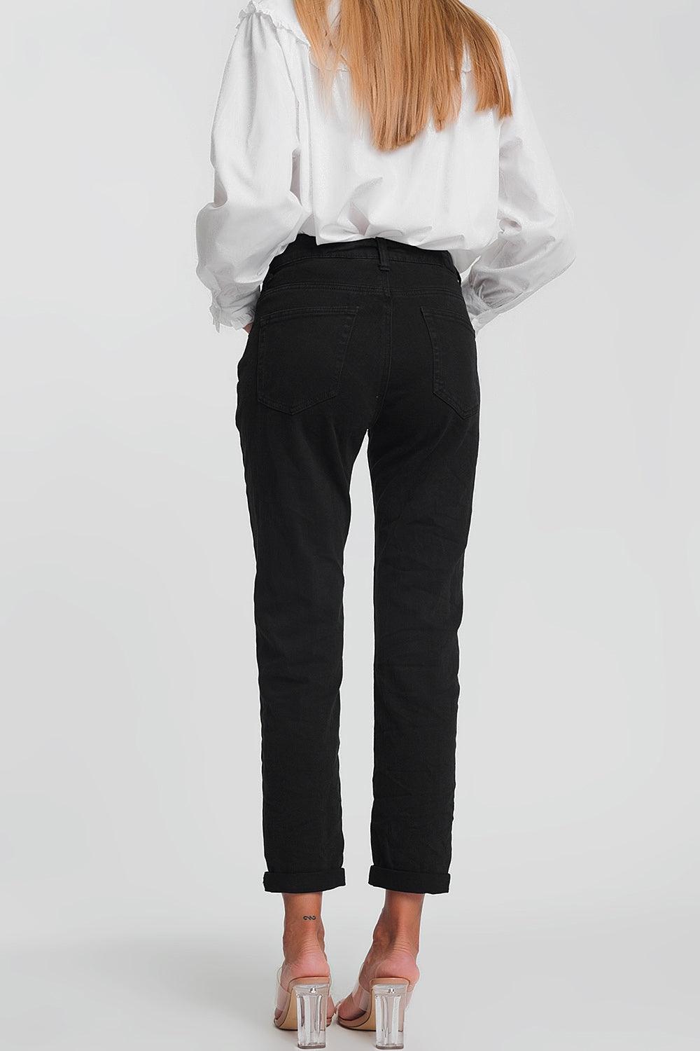 Women's Straight Leg High Waisted Black Jeans - Lovez Aqua© -