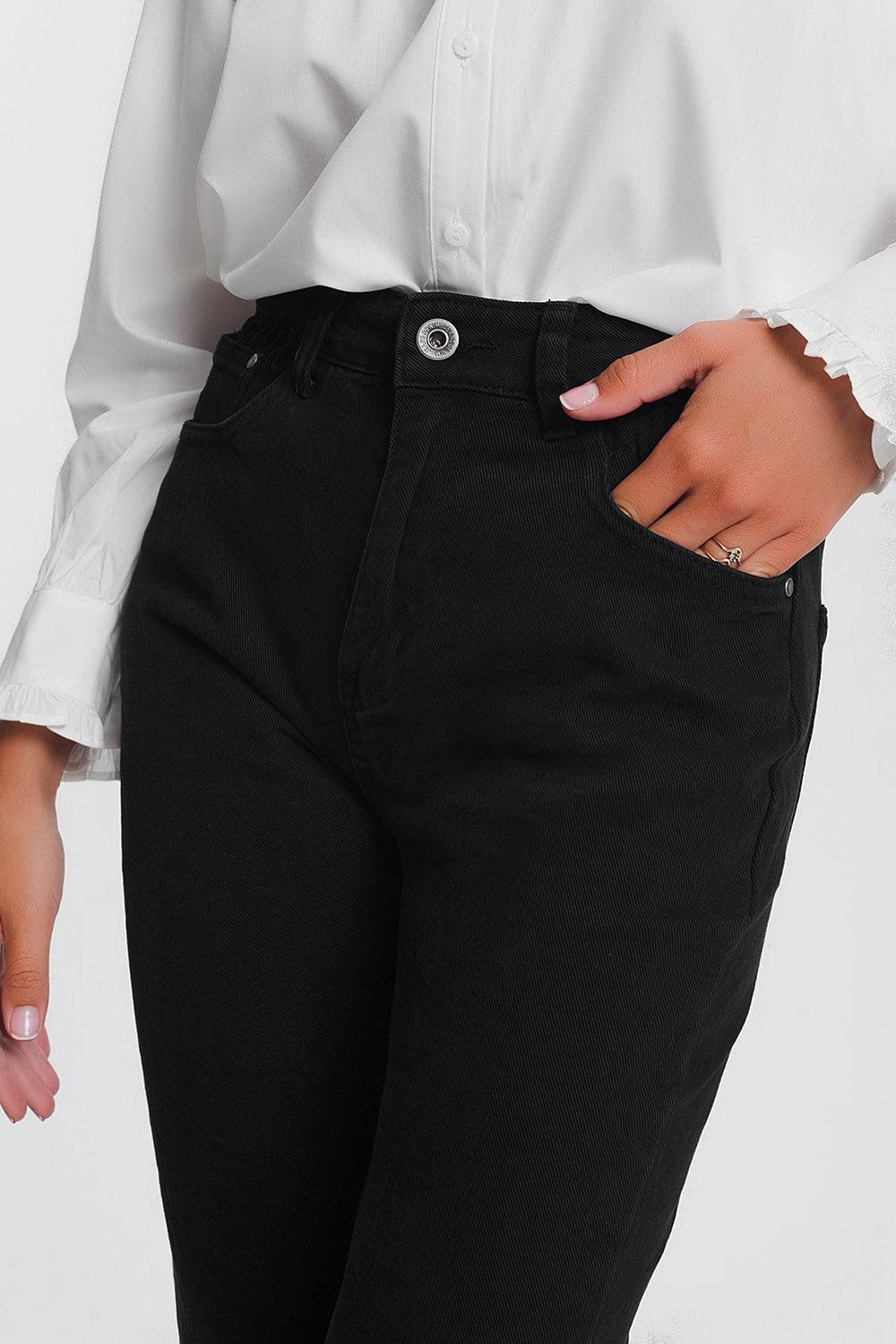 Women's Straight Leg High Waisted Black Jeans - Lovez Aqua© -
