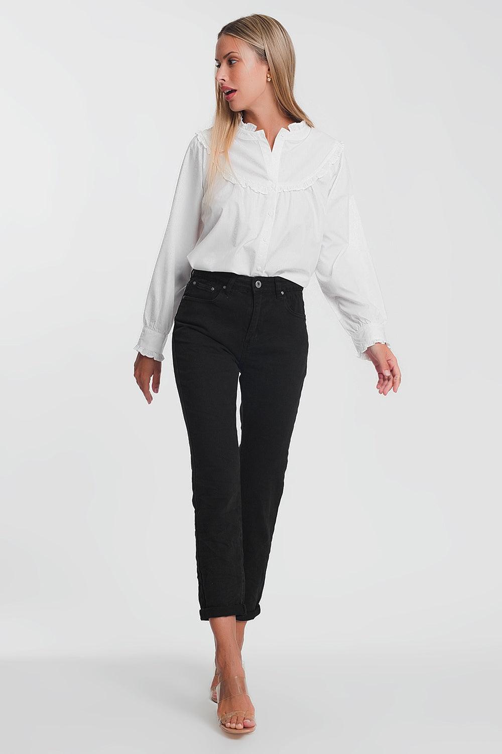 Women's Straight Leg High Waisted Black Jeans - Lovez Aqua© -
