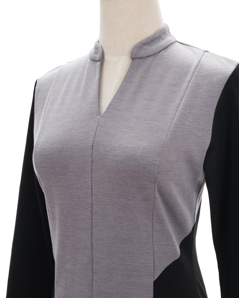 Women's Stylish Gray & Black Geometrical Mini Dress With Three Quarter Sleeves - Lovez Aqua© -