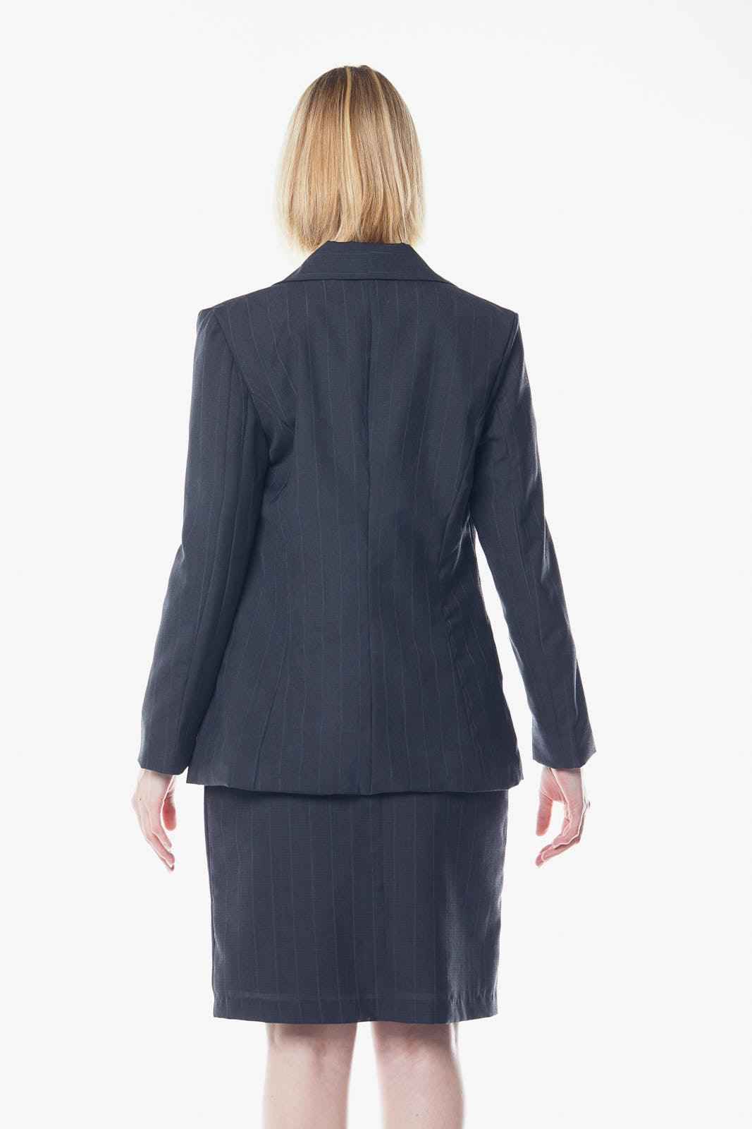 Women's Tailored Dark Gray Belted Woolen Blazer with Notched Lapel