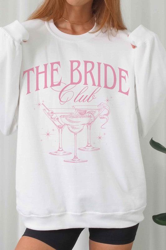 Women's "The Bride Club" Martini Glasses Bridesmaids Sweatshirt - Lovez Aqua© - White / S