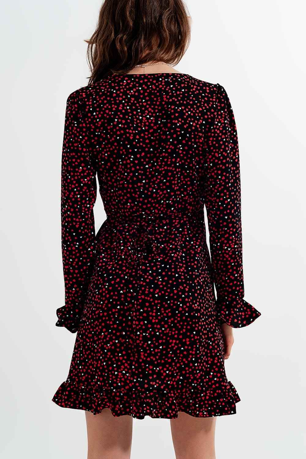 Women's V-Neck Mid Length Heart Print Wrap Dress