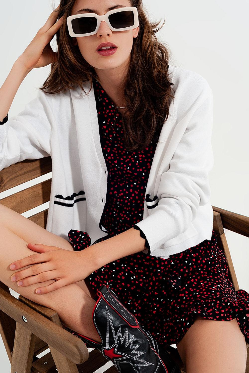 Women's V-Neck Mid Length Heart Print Wrap Dress - Lovez Aqua© -