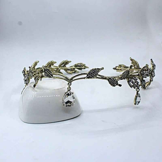 Women's Vintage Elvish Fairy Crystal Leaf Tiara with Gemstone Accents
