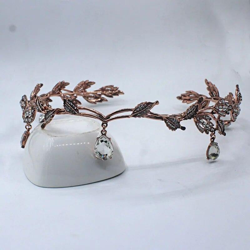 Women's Vintage Elvish Fairy Crystal Leaf Tiara with Gemstone Accents - Lovez Aqua© - Antique Red White