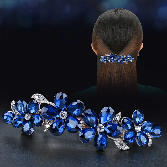 Elegant Women's Crystal Rhinestone Spring Flower Hair Clip - Lovez Aqua© -