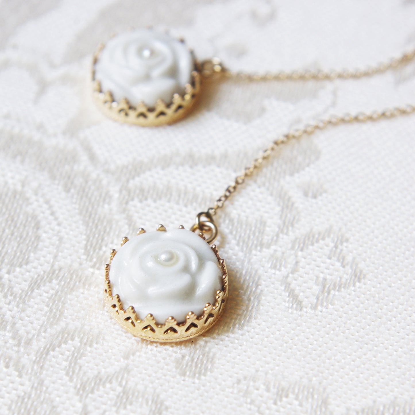 Women's White Porcelain Rose Gold-Filled Chain Earrings with Pearl Embellishment - Lovez Aqua© -