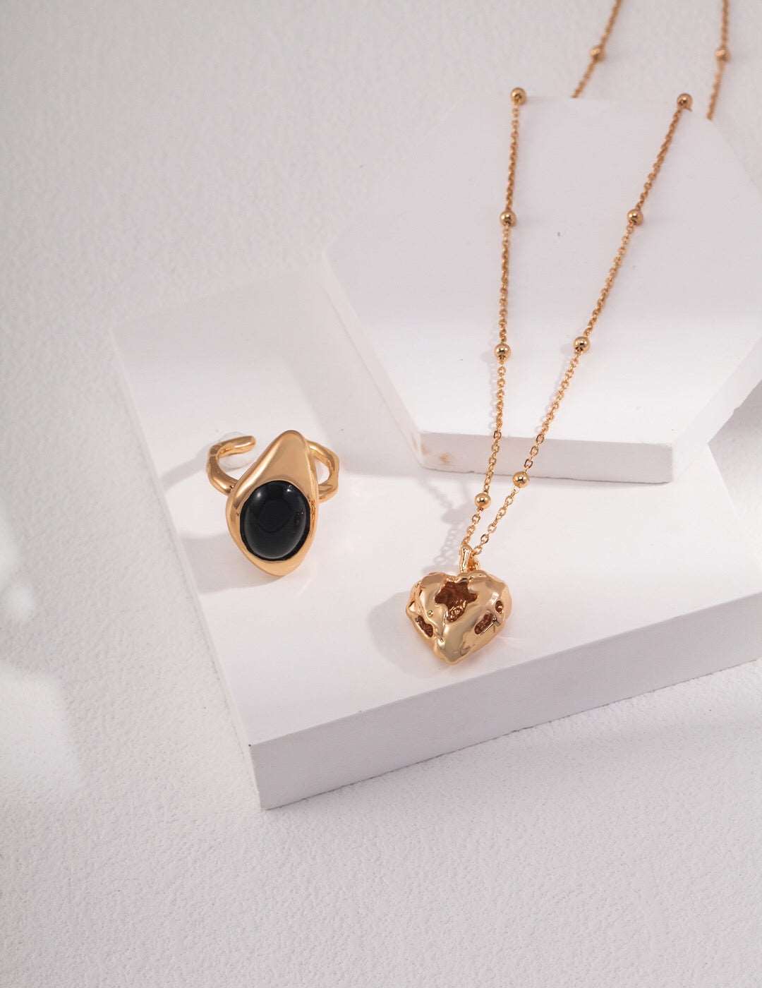 Women's 18ct Gold Vermeil Plated Love Heart Chunky Pendant Necklace - Lovez Aqua© -