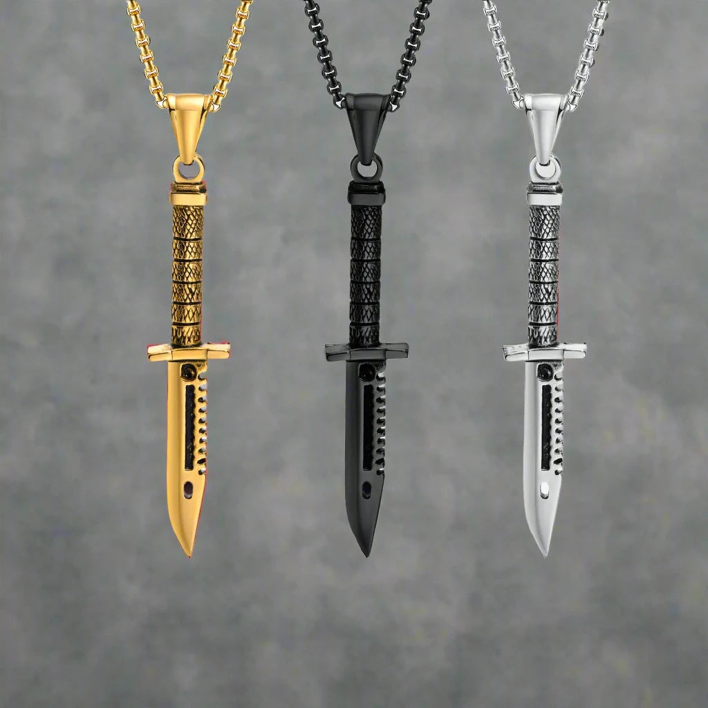 Men's Retro Punk Stainless Steel Dagger Pendant Necklace - Lovez Aqua© -