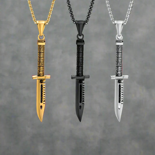 Men's Retro Punk Stainless Steel Dagger Pendant Necklace - Lovez Aqua© -
