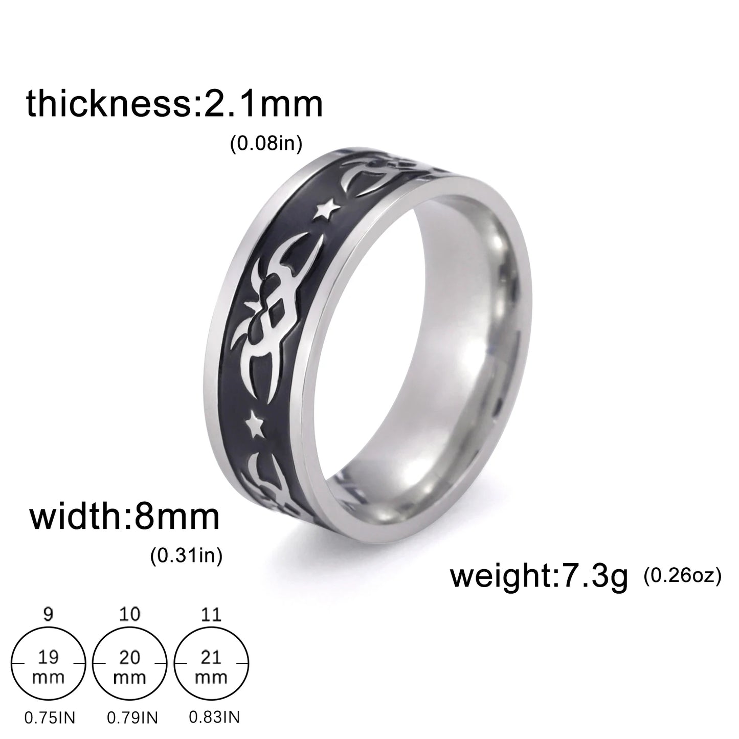 Men's Geometric Engraved Pattern Thick Stainless Steel Band Ring - Lovez Aqua© - Style 28 / 11