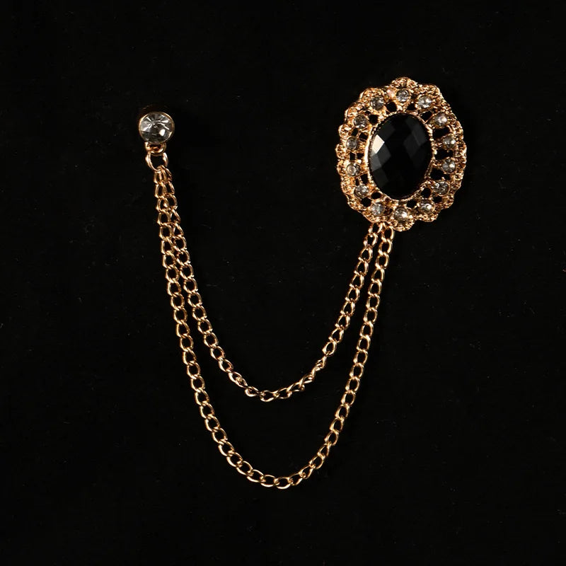 Men's Baroque Rhinestone Classic Chain Link Vintage Lapel Pin Brooch - Lovez Aqua© - Style 8