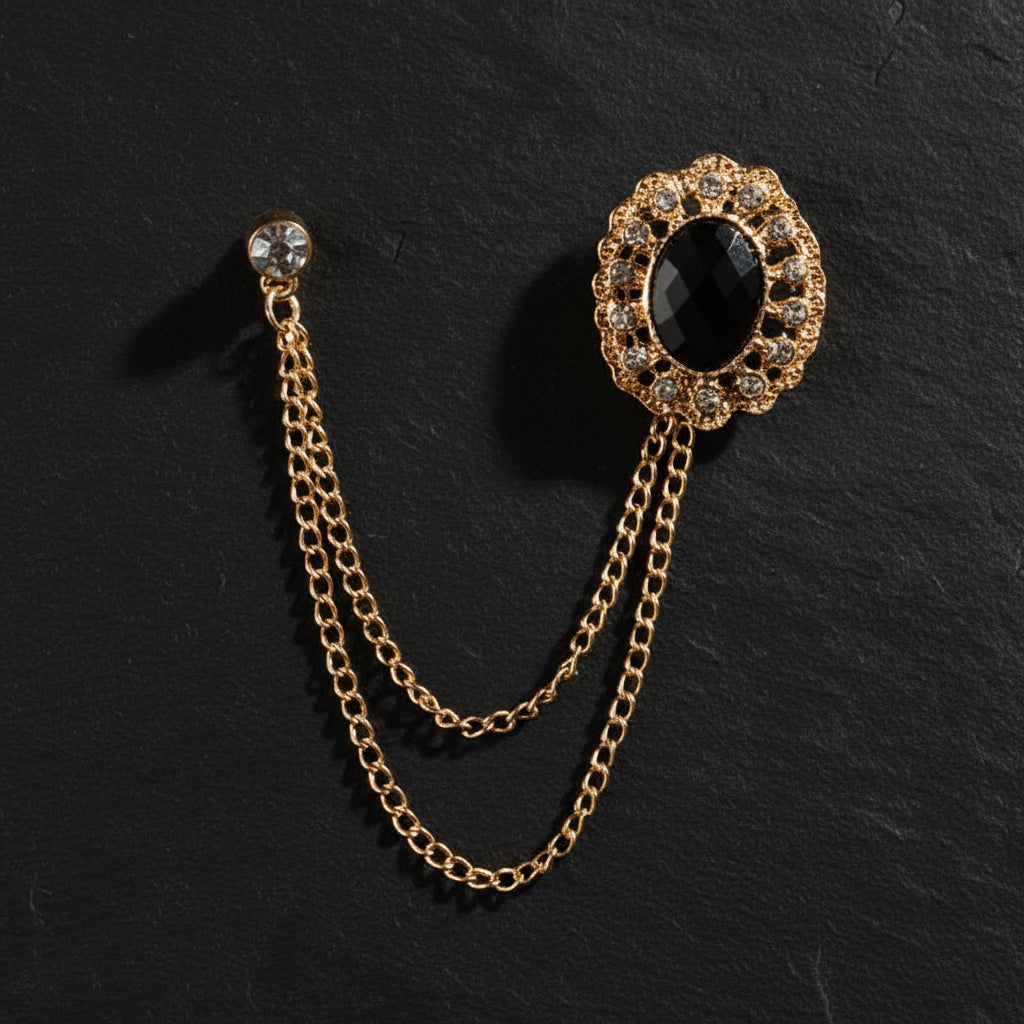 Men's Baroque Rhinestone Classic Chain Link Vintage Lapel Pin Brooch - Lovez Aqua© - Style 8