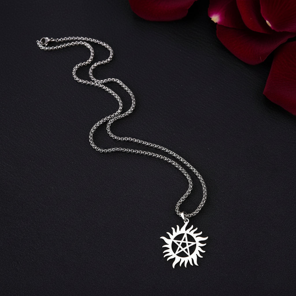 Supernatural Stainless Steel Shining Sun Pentagram Pendant Necklace - Supernatural -