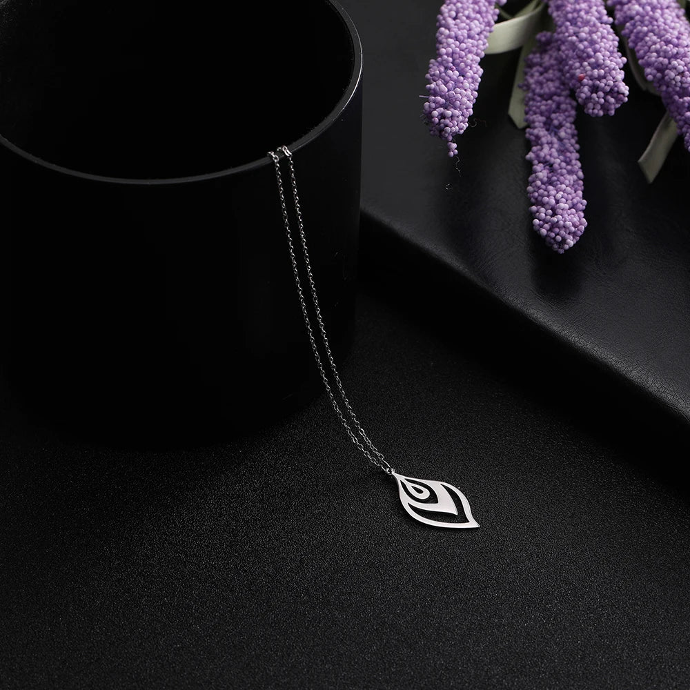 Men's Stainless Steel Leaf-Shaped Pendant Statement Necklace - Lovez Aqua© -