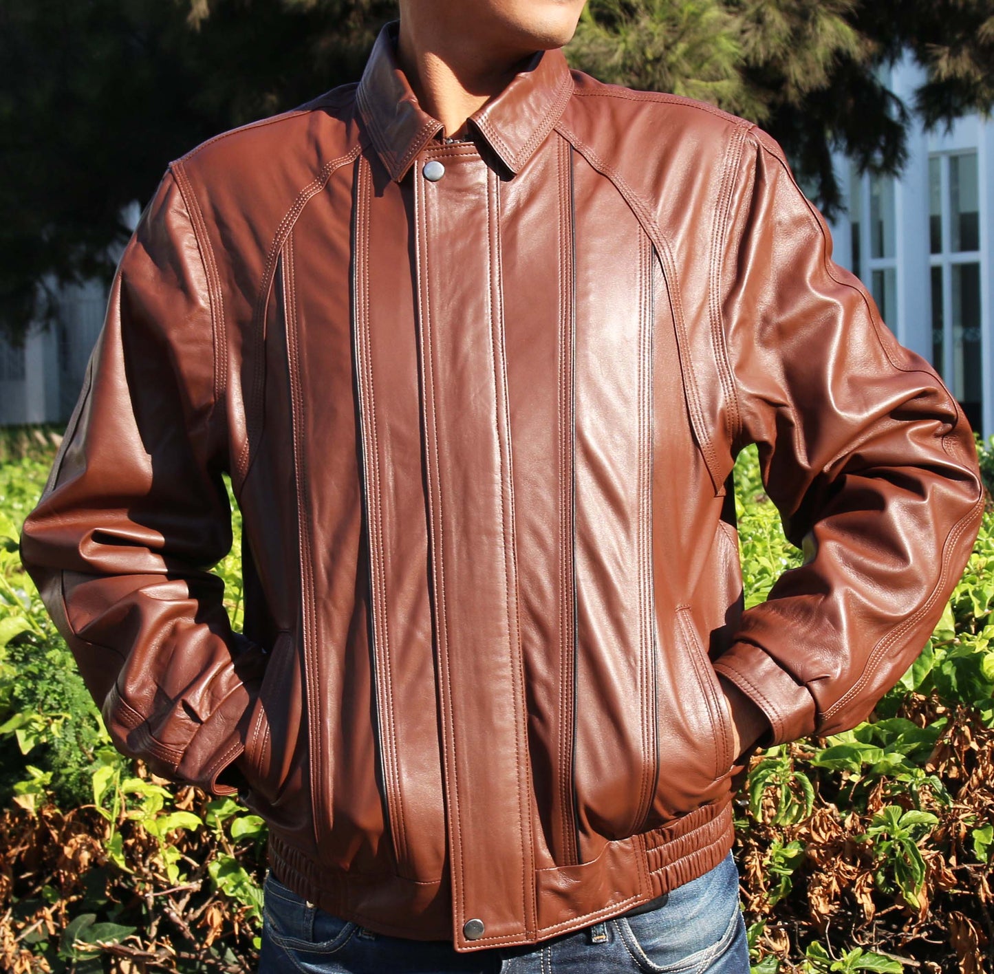 Men's Brown Genuine Lambskin Leather Jacket - Lovez Aqua© -