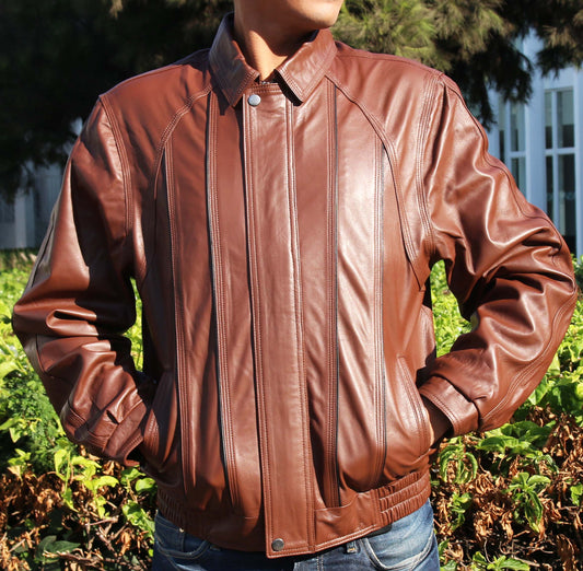 Men's Brown Genuine Lambskin Leather Jacket - Lovez Aqua© -