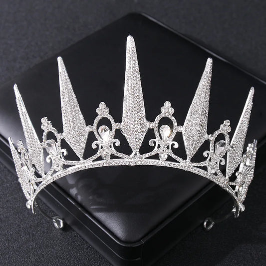 Women's Baroque Vintage Black Crystal Rhinestone Gothic Spear Tiara - Lovez Aqua© - Silver