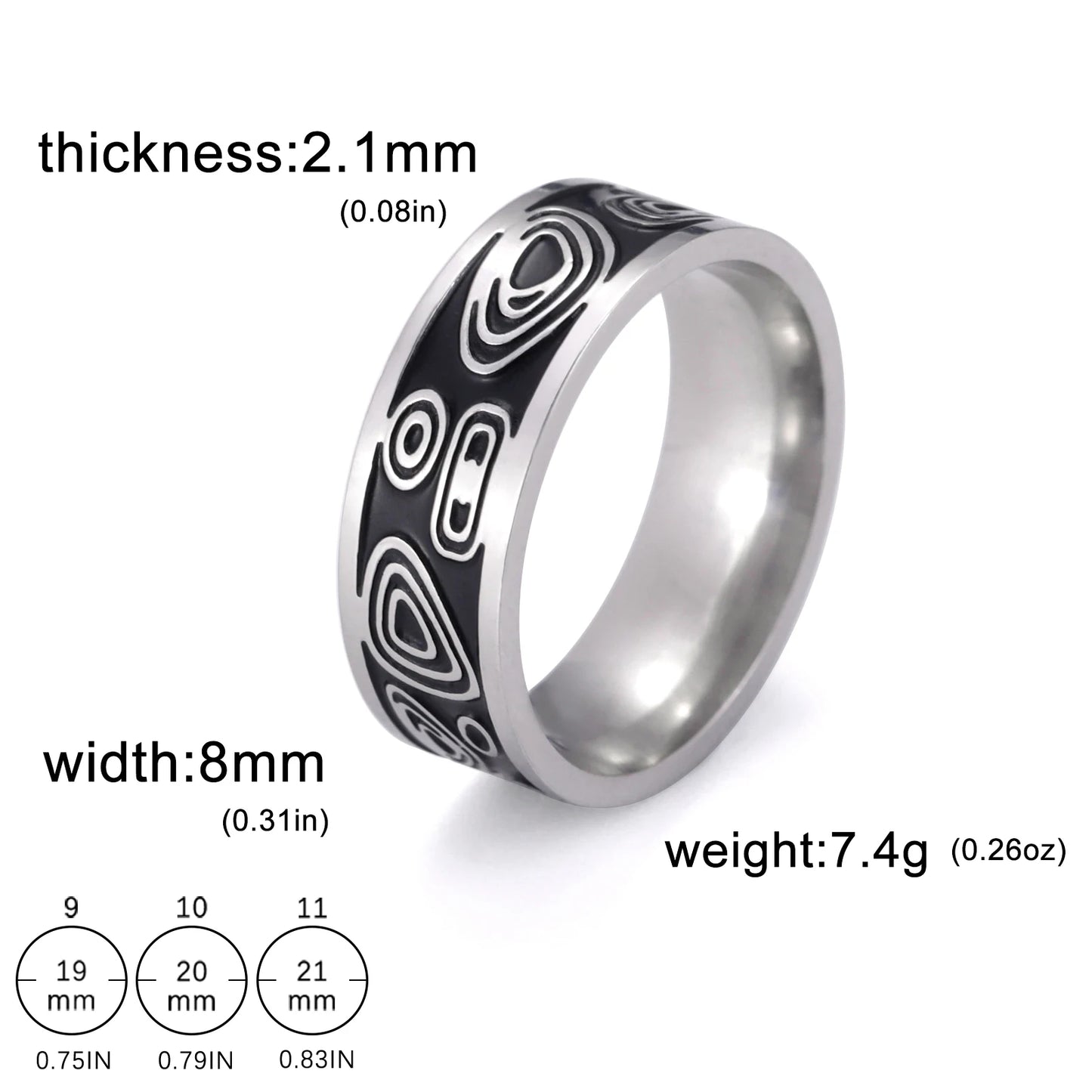 Men's Geometric Engraved Pattern Thick Stainless Steel Band Ring - Lovez Aqua© - Style 23 / 11