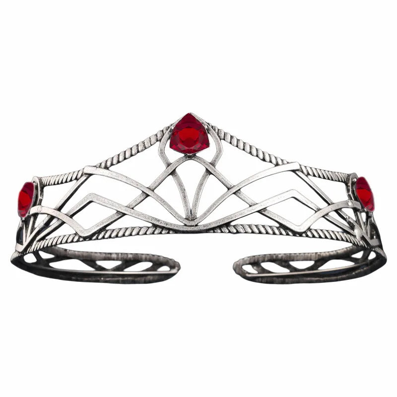 Women's Elvish Inspired Gold Silver Baroque Crystal Tiara - Lovez Aqua© - Silver Red