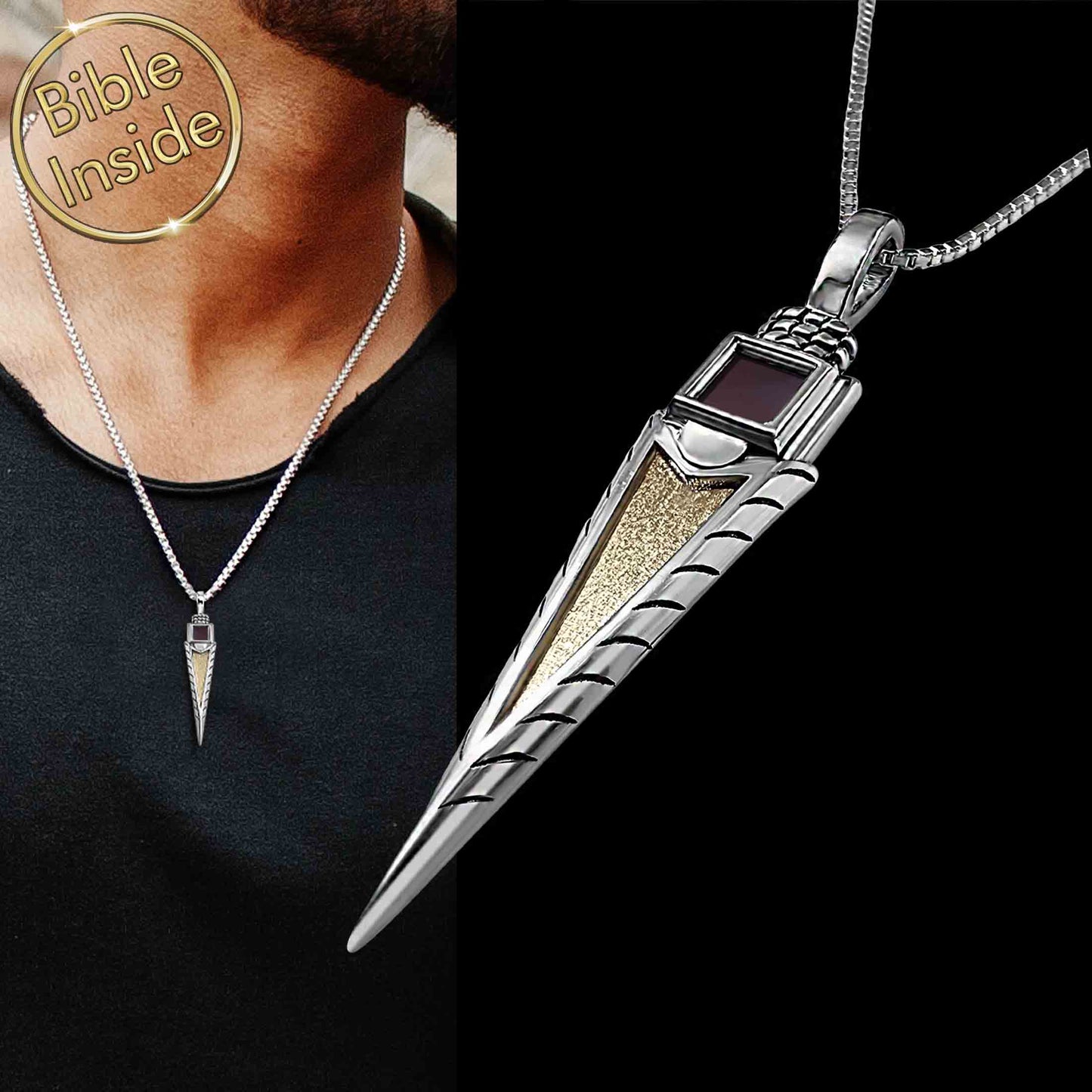 Men’s Religious 925 Stainless Steel Dagger Pendant Necklace With Bible Verse - Lovez Aqua© -