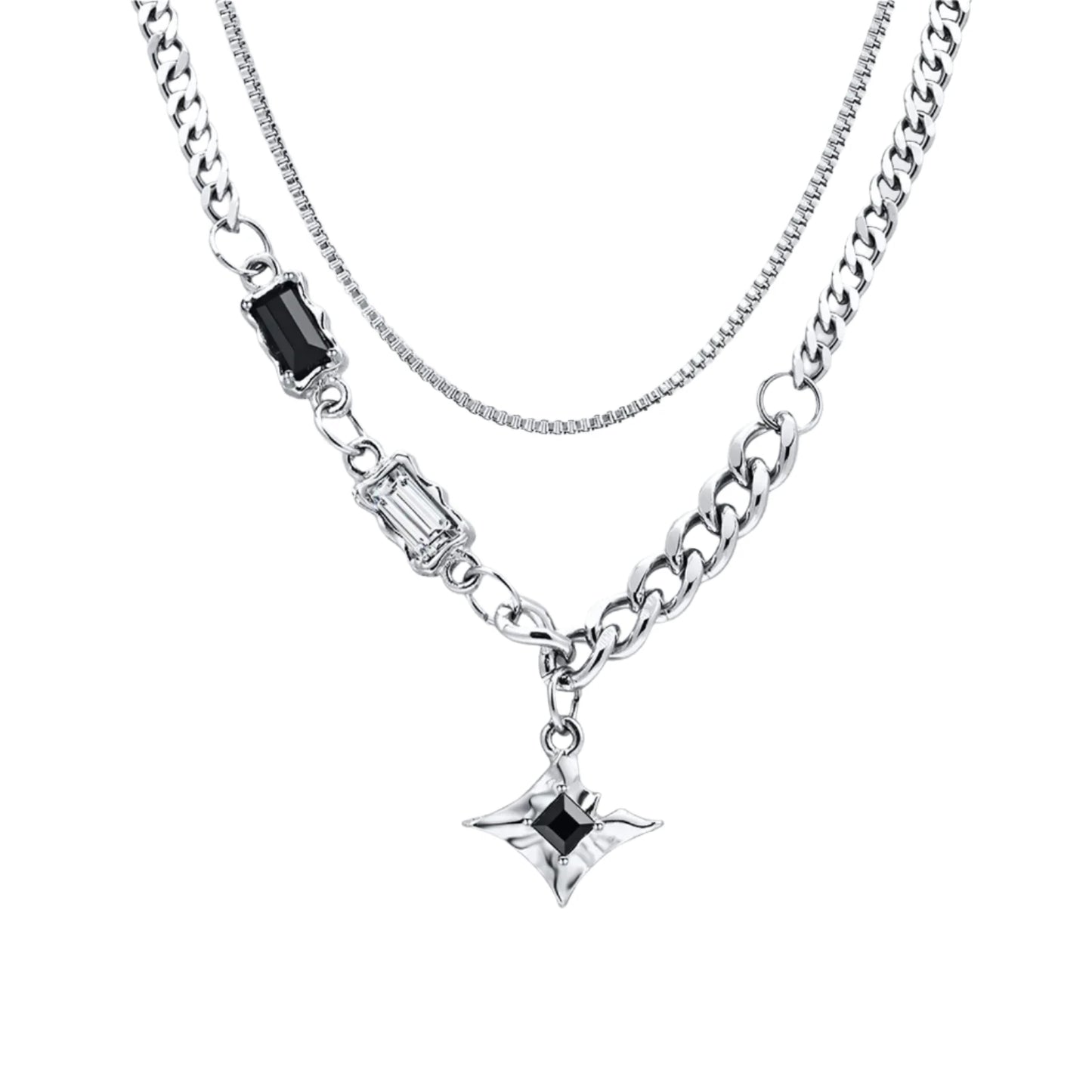 Crystal Star Charm Double Link Chain Choker Unisex Pendant Necklace - Lovez Aqua© -