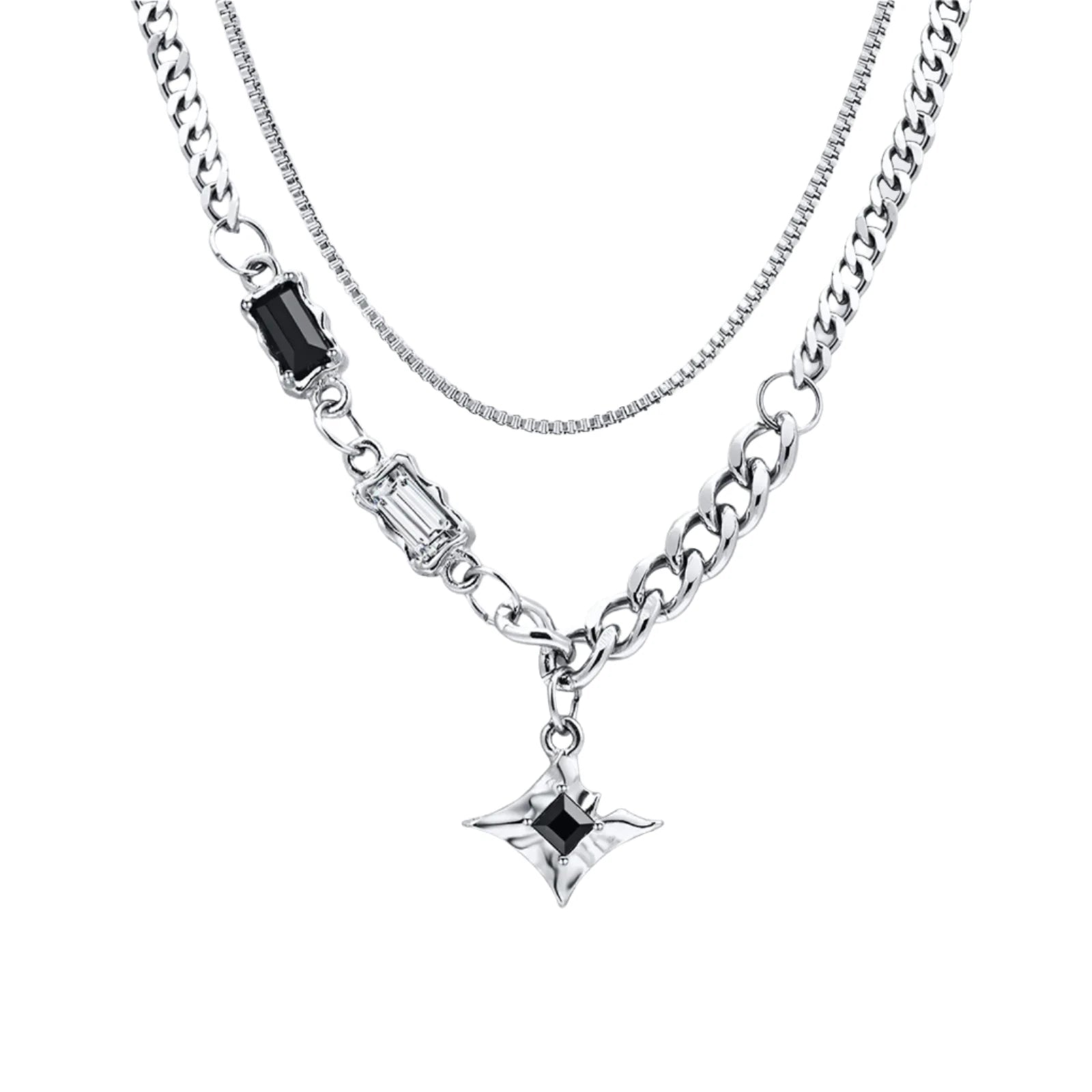 Crystal Star Charm Double Link Chain Choker Unisex Pendant Necklace - Lovez Aqua© -