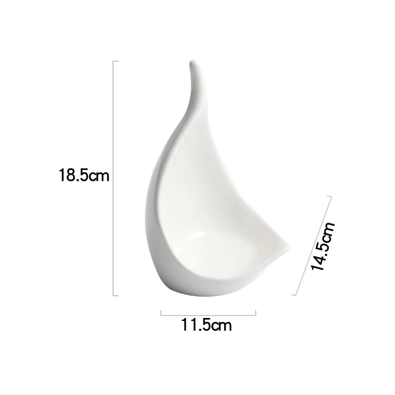 Chic White Ceramic Leaf Shaped Curved Dinner Plate Bowl with Realistic Veining - Lovez Aqua© - B 8 inch