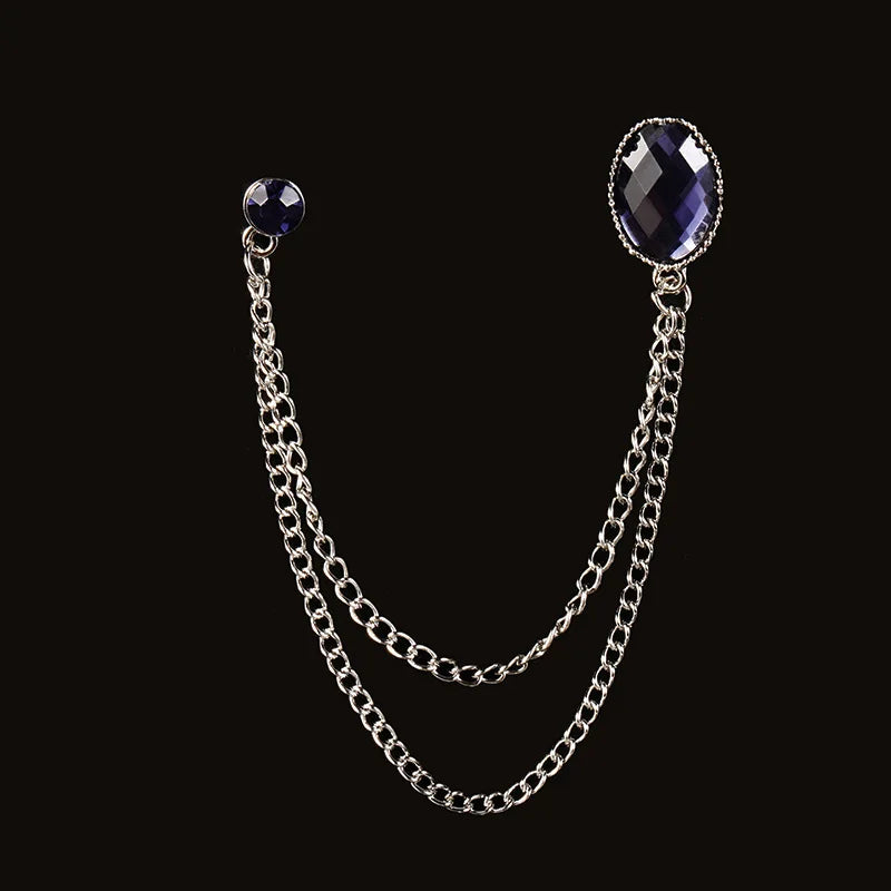 Men's Baroque Rhinestone Classic Chain Link Vintage Lapel Pin Brooch - Lovez Aqua© - Style 17