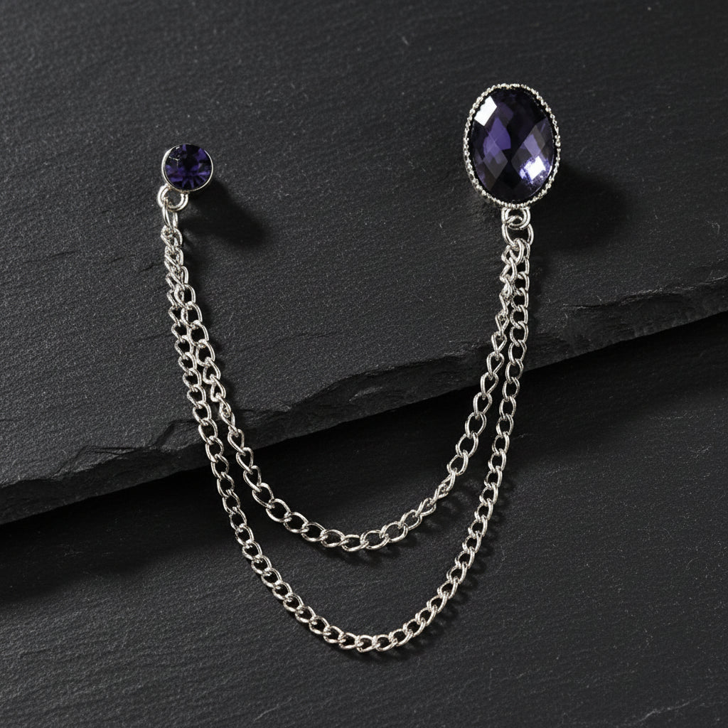 Men's Baroque Rhinestone Classic Chain Link Vintage Lapel Pin Brooch - Lovez Aqua© - Style 17