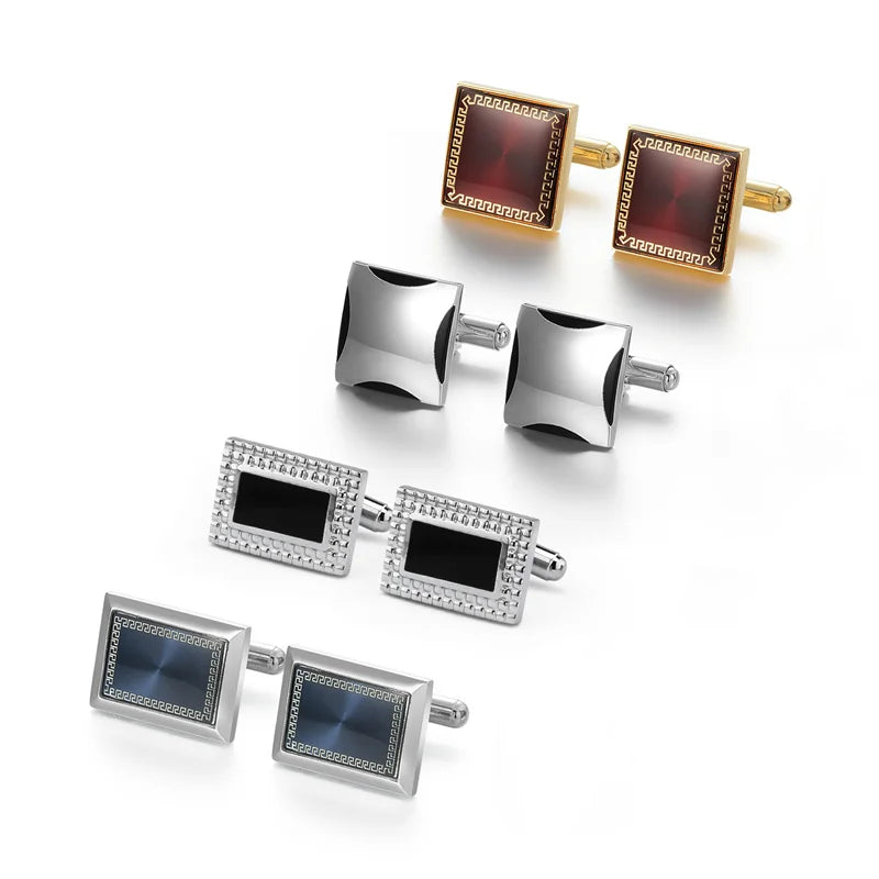 Men's Modern Square Geometric Pattern Cufflinks in Gift Box (4 Pieces) - Lovez Aqua© - T0204023 no box