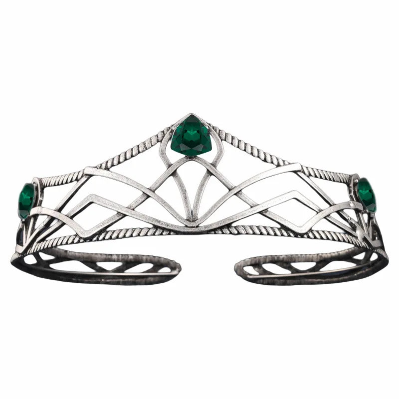 Women's Elvish Inspired Gold Silver Baroque Crystal Tiara - Lovez Aqua© - Silver Green