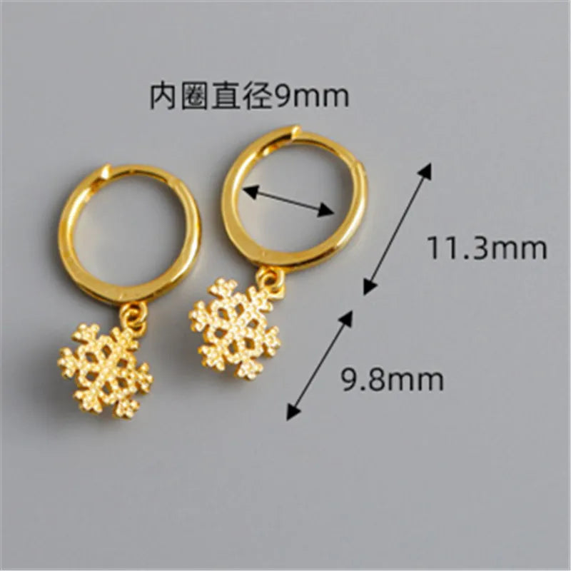 Women's Minimalist 925 Sterling Silver Christmas Snowflake Hoop Dangle Earrings - Lovez Aqua© -