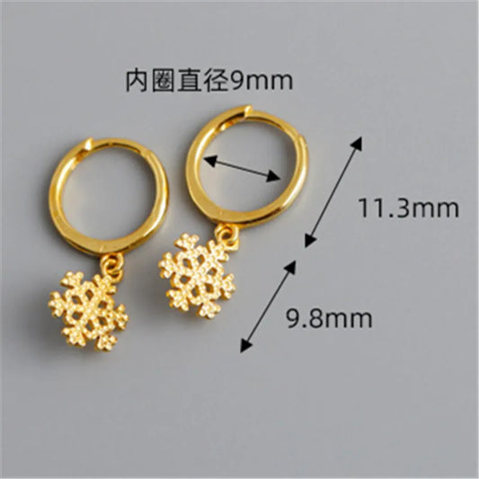 Women's Minimalist 925 Sterling Silver Christmas Snowflake Hoop Dangle Earrings - Lovez Aqua© -