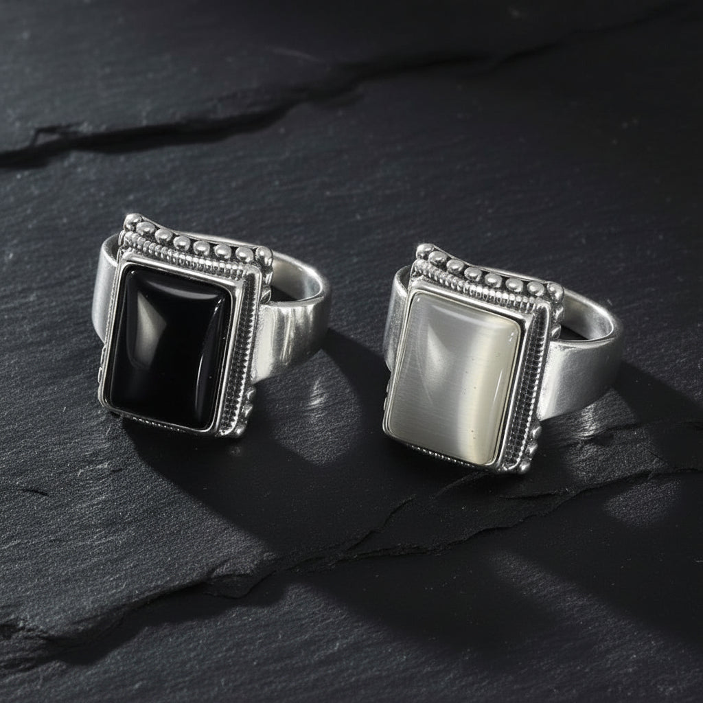 Lucifer Morningstar Real S925 Sterling Silver Ring with Natural Black Onyx Stone - Supernatural -