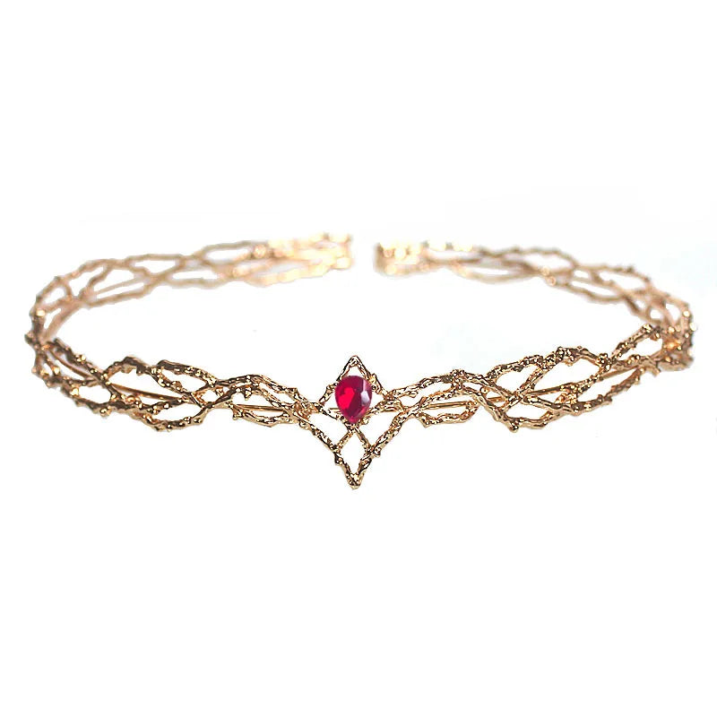 Lord of the Rings Elven King Thrandiul Delicate Elvish Waterdrop Crystal Crown - Lord of the Rings - Gold Red