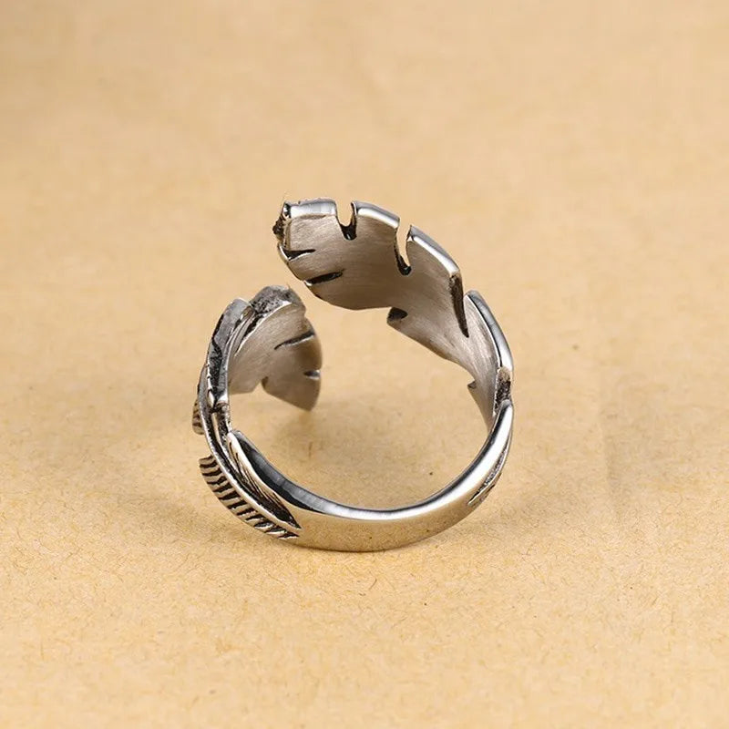 Men's Retro Antique Vintage Stainless Steel Feather Ring - Lovez Aqua© -