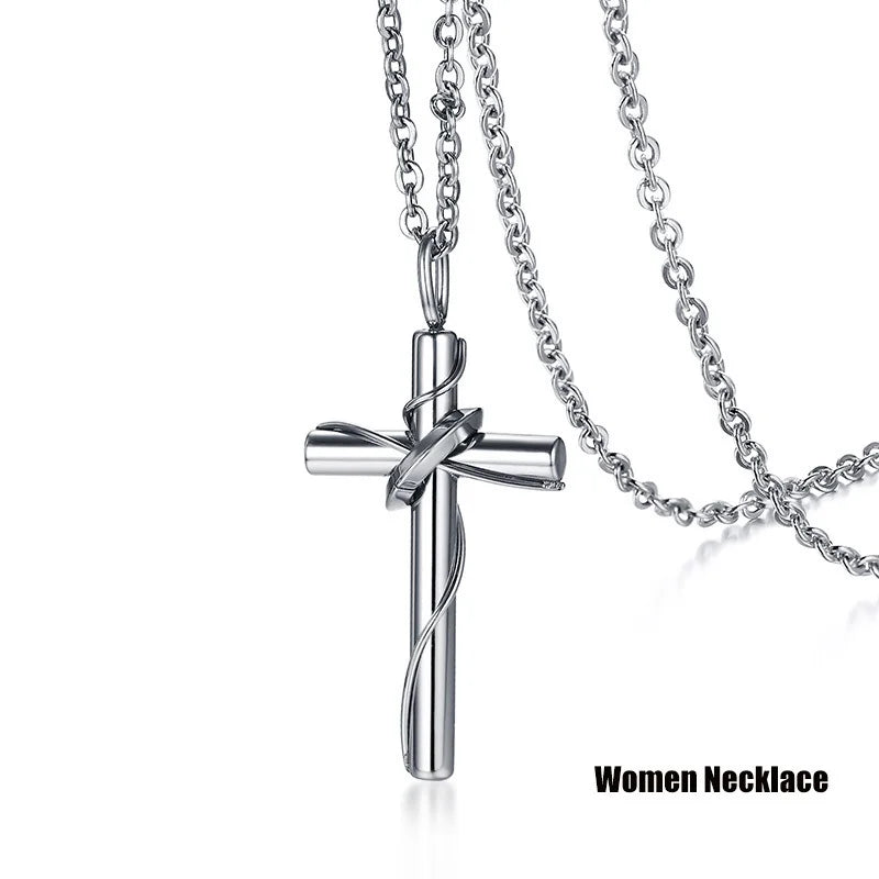Matching Couple Stainless Steel Wire Wrapped Cross Necklace - Lovez Aqua© - Women's Necklace